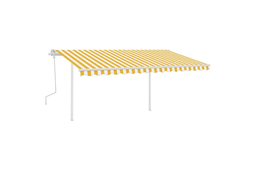 vidaXL 3070018 Manual Retractable Awning With Posts 4x3.5 M Yellow And White vidaXL 3070018 Manual Retractable Awning With Posts 4x3.5 M Yellow And White