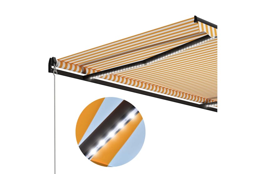 vidaXL 3055227 Manual Retractable Awning With Led 400x300cm Yellow And White vidaXL 3055227 Manual Retractable Awning With Led 400x300cm Yellow And White
