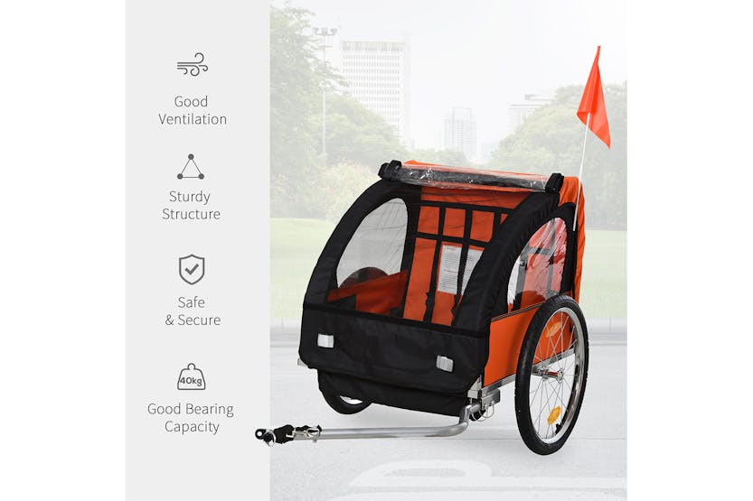 Homcom 440-008OG Childrens Double Bike Trailer | Orange Homcom 440-008OG Childrens Double Bike Trailer | Orange