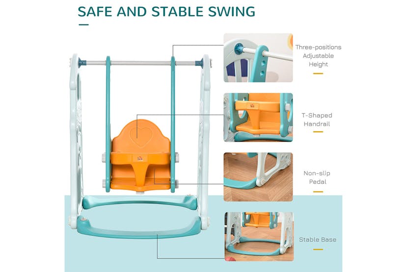 Homcom 331-007 3 in 1 Kid Slide and Swing Set Activity Center with Basketball | Blue/Orange Homcom 331-007 3 in 1 Kid Slide and Swing Set Activity Center with Basketball | Blue/Orange