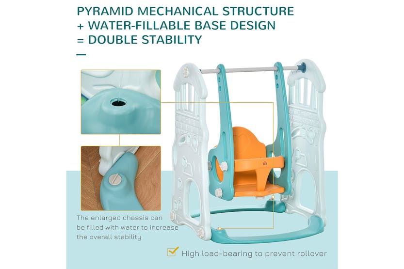 Homcom 331-007 3 in 1 Kid Slide and Swing Set Activity Center with Basketball | Blue/Orange Homcom 331-007 3 in 1 Kid Slide and Swing Set Activity Center with Basketball | Blue/Orange
