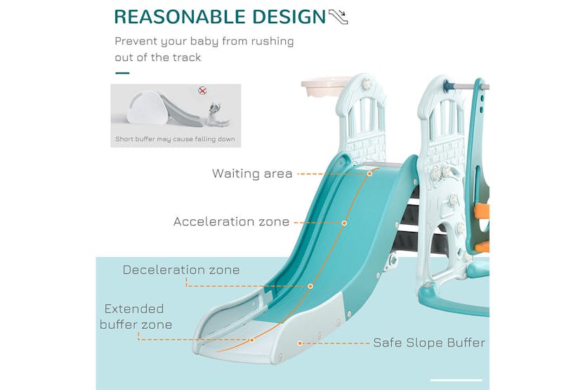 Homcom 331-007 3 in 1 Kid Slide and Swing Set Activity Center with Basketball | Blue/Orange Homcom 331-007 3 in 1 Kid Slide and Swing Set Activity Center with Basketball | Blue/Orange