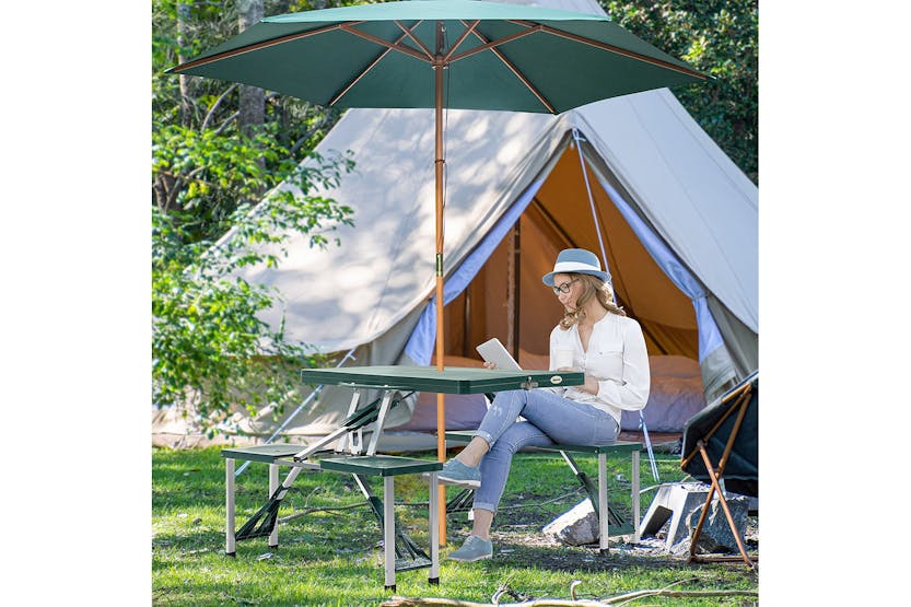 Homcom 01-0402 Outsunny ABS Aluminum Portable Picnic Table Bench Set | Green Homcom 01-0402 Outsunny ABS Aluminum Portable Picnic Table Bench Set | Green