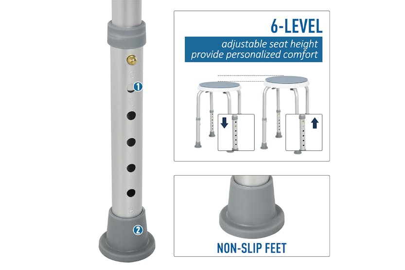 Homcom 713-076 Aluminium 360° Swivel Shower Stool | Blue/White Homcom 713-076 Aluminium 360° Swivel Shower Stool | Blue/White