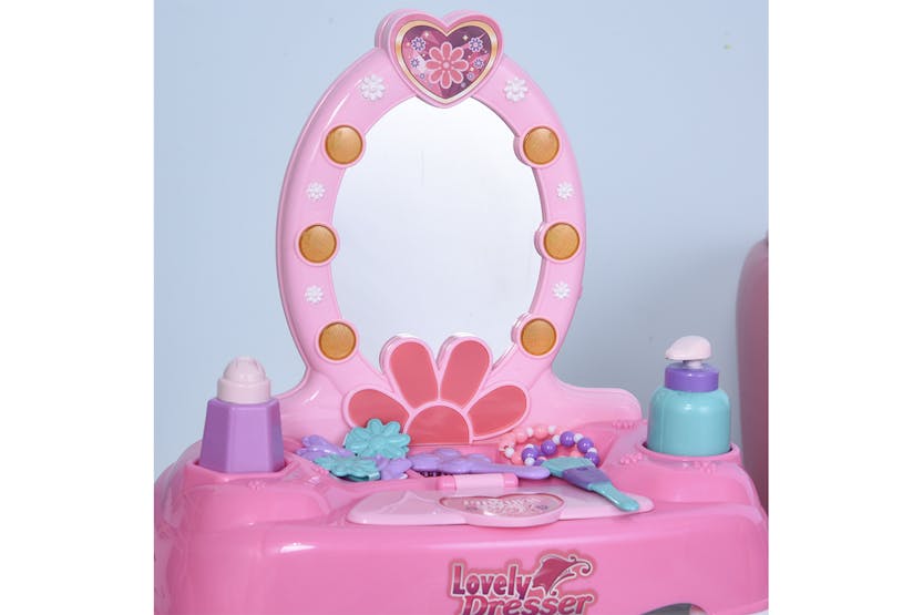 Homcom 350-050 Childrens Vanity Table with Lights | Pink/White Homcom 350-050 Childrens Vanity Table with Lights | Pink/White