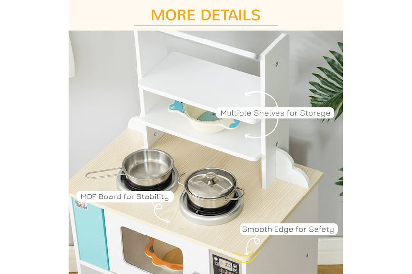 Homcom 350-103 Kids Wooden Kitchen Playset | Nature Wood/White Homcom 350-103 Kids Wooden Kitchen Playset | Nature Wood/White