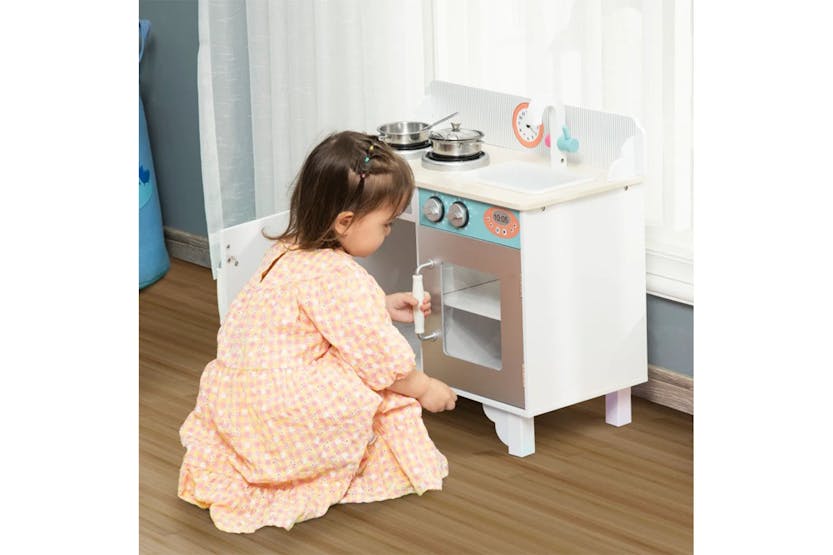 Homcom 350-105 Kids Wooden Kitchen Playset | White Homcom 350-105 Kids Wooden Kitchen Playset | White