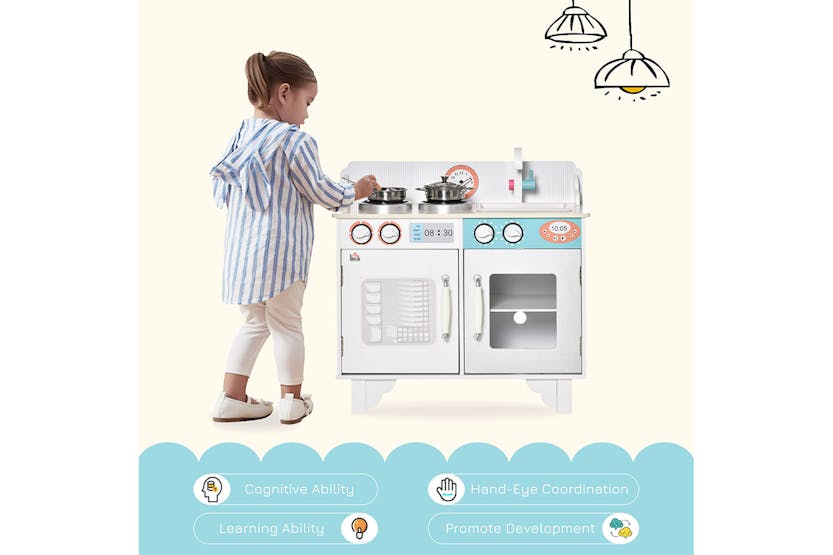 Homcom 350-105 Kids Wooden Kitchen Playset | White Homcom 350-105 Kids Wooden Kitchen Playset | White