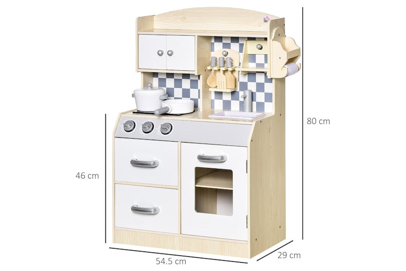 Homcom 350-107 Kids Wooden Kitchen Playset | Nature Wood/White Homcom 350-107 Kids Wooden Kitchen Playset | Nature Wood/White