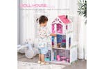 Homcom 350-108 Kids Wooden Doll House Playset | Pink Homcom 350-108 Kids Wooden Doll House Playset | Pink