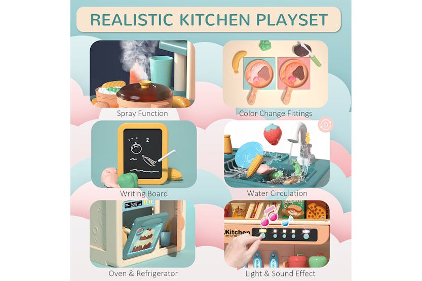 Homcom 350-118 Kids Kitchen Playset | Beige/Green Homcom 350-118 Kids Kitchen Playset | Beige/Green