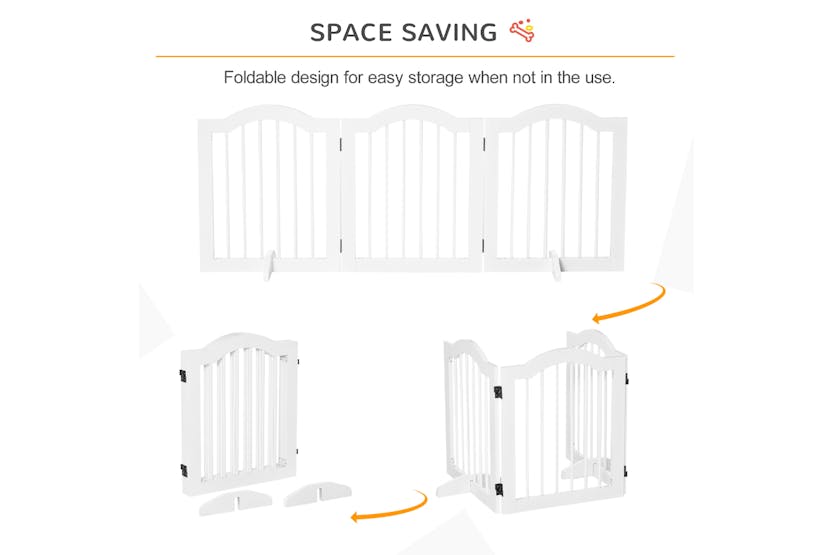 PawHut D06-048V01WT Freestanding Wood 3 Panels Dog Gate | White PawHut D06-048V01WT Freestanding Wood 3 Panels Dog Gate | White