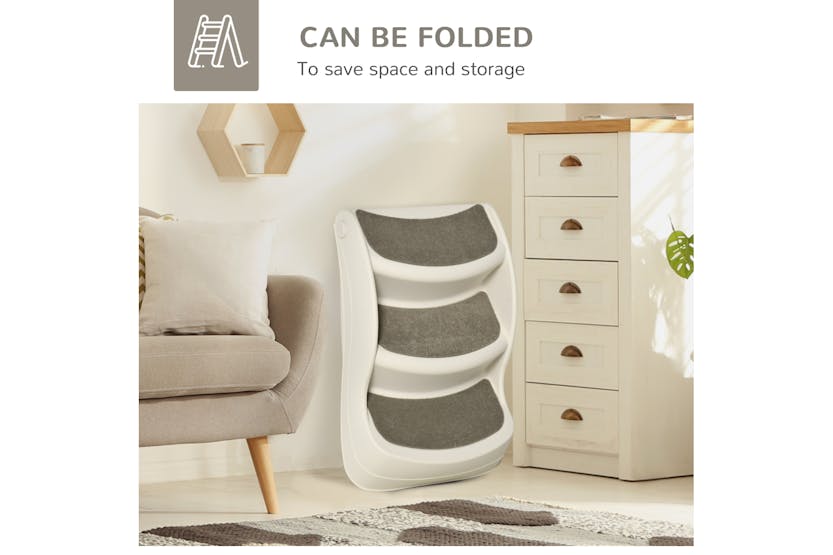 PawHut D06-050V01CW Foldable Pet Stairs with Non-slip Mats | Cream PawHut D06-050V01CW Foldable Pet Stairs with Non-slip Mats | Cream