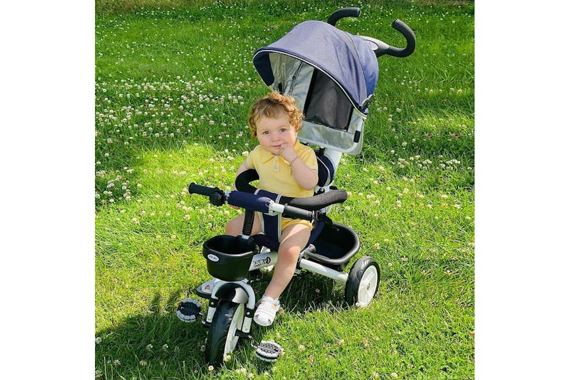 Homcom 370-061BU Kids Tricycle Stroller | Canopy Blue Homcom 370-061BU Kids Tricycle Stroller | Canopy Blue