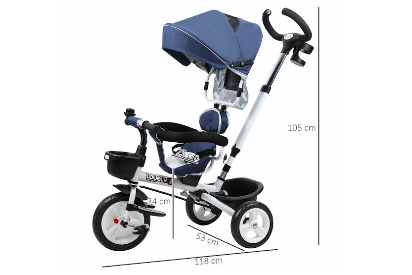 Homcom 370-061BU Kids Tricycle Stroller | Canopy Blue Homcom 370-061BU Kids Tricycle Stroller | Canopy Blue