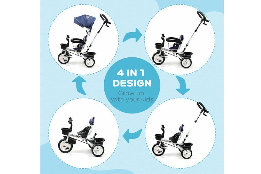 Homcom 370-061BU Kids Tricycle Stroller | Canopy Blue Homcom 370-061BU Kids Tricycle Stroller | Canopy Blue