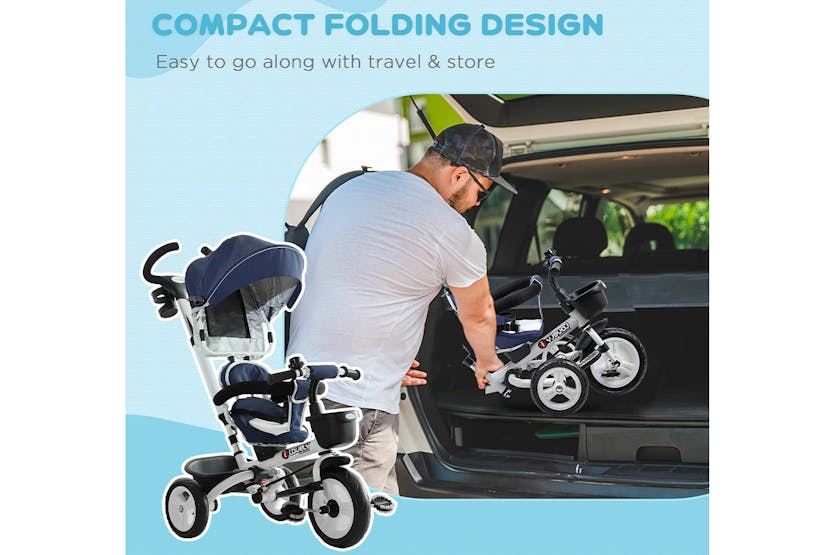 Homcom 370-061BU Kids Tricycle Stroller | Canopy Blue Homcom 370-061BU Kids Tricycle Stroller | Canopy Blue