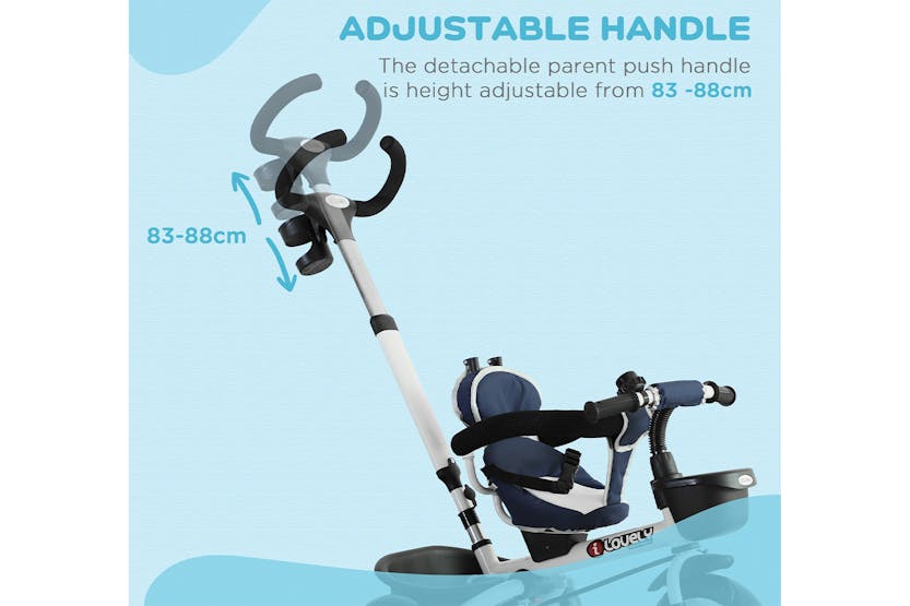 Homcom 370-061BU Kids Tricycle Stroller | Canopy Blue Homcom 370-061BU Kids Tricycle Stroller | Canopy Blue