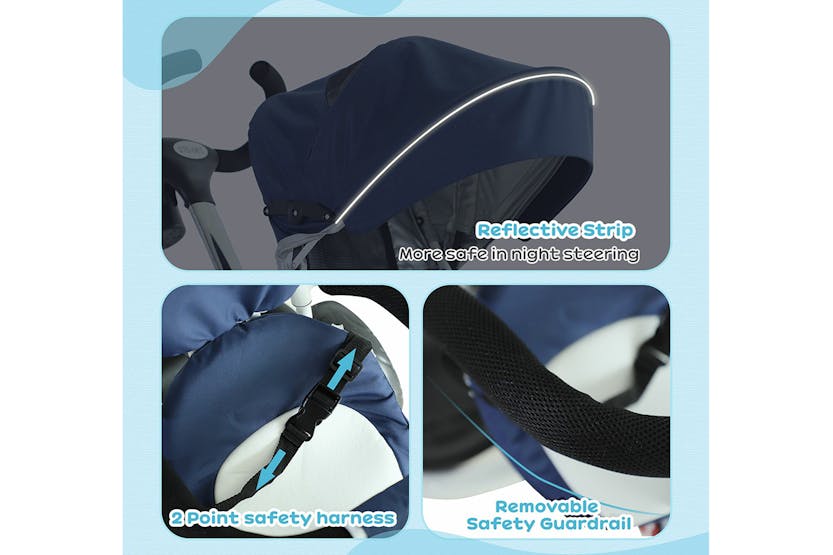 Homcom 370-061BU Kids Tricycle Stroller | Canopy Blue Homcom 370-061BU Kids Tricycle Stroller | Canopy Blue