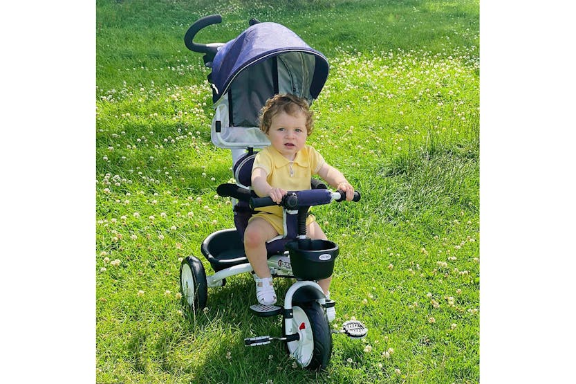 Homcom 370-061BU Kids Tricycle Stroller | Canopy Blue Homcom 370-061BU Kids Tricycle Stroller | Canopy Blue