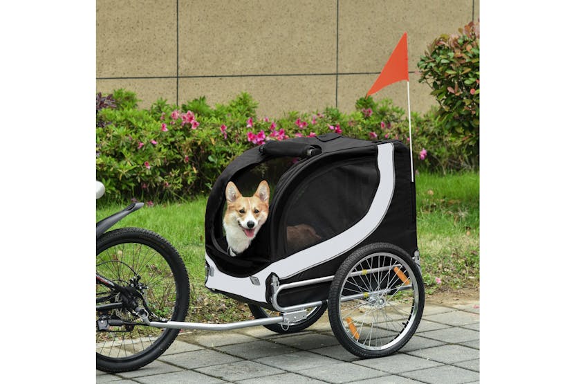 PawHut B4-0003-029 Folding Dog Bike Trailer Pet Bicycle | Black/White PawHut B4-0003-029 Folding Dog Bike Trailer Pet Bicycle | Black/White