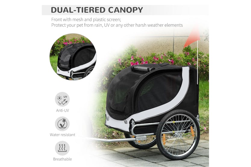 PawHut B4-0003-029 Folding Dog Bike Trailer Pet Bicycle | Black/White PawHut B4-0003-029 Folding Dog Bike Trailer Pet Bicycle | Black/White