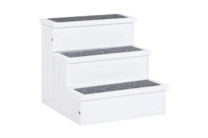 PawHut D06-065WT 3-step Pet Stairs Ramp Wood | White PawHut D06-065WT 3-step Pet Stairs Ramp Wood | White