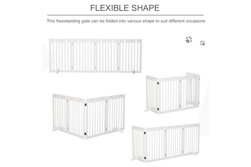 Pawhut D06-085 Foldable Freestanding Dog Safety Barrier with Support Feet | White Pawhut D06-085 Foldable Freestanding Dog Safety Barrier with Support Feet | White