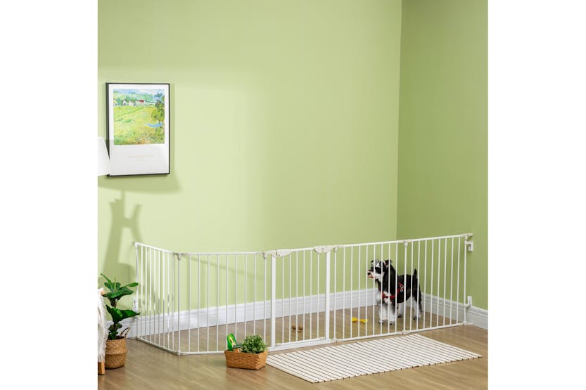 PawHut D06-100WT 5-Panel Pet Playpen with Walk Through Door Automatically Close Lock | White PawHut D06-100WT 5-Panel Pet Playpen with Walk Through Door Automatically Close Lock | White