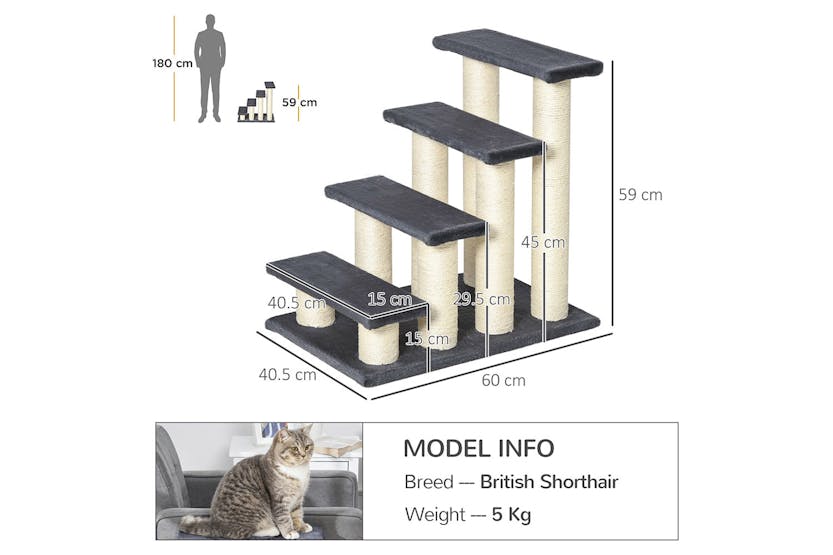 PawHut D30-067 4 Step Pet Stair | Grey PawHut D30-067 4 Step Pet Stair | Grey