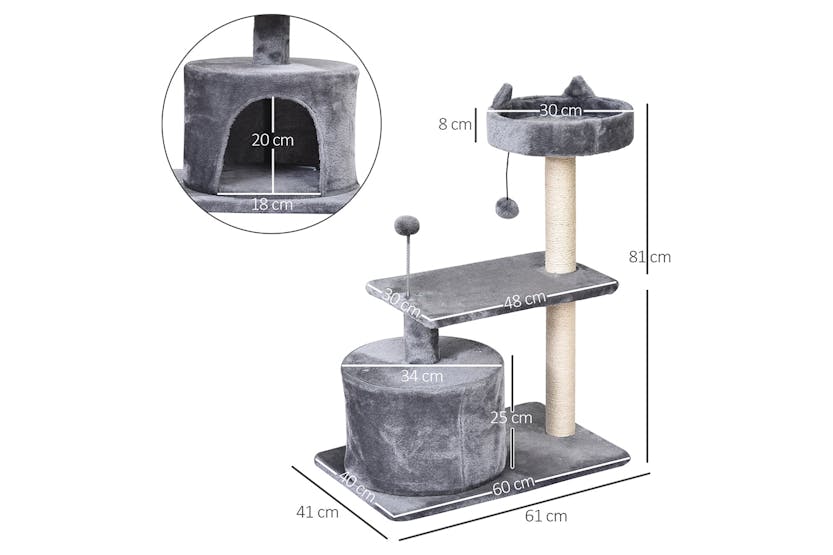Pawhut D30-258GY 81cm Cat Tree Scratching Post for Kitty | Grey Pawhut D30-258GY 81cm Cat Tree Scratching Post for Kitty | Grey