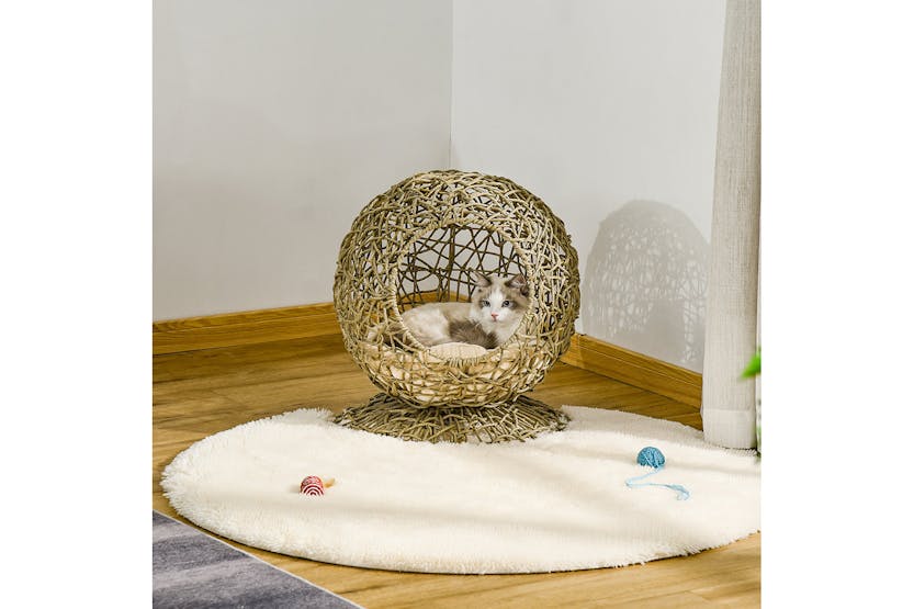 Pawhut D30-402 Wicker Cat Bed House with Soft Cushion | Brown Pawhut D30-402 Wicker Cat Bed House with Soft Cushion | Brown
