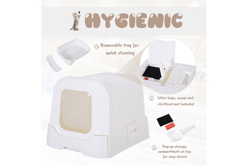 PawHut D31-002WT Large Cat Litter Tray Box With Scoop PawHut D31-002WT Large Cat Litter Tray Box With Scoop