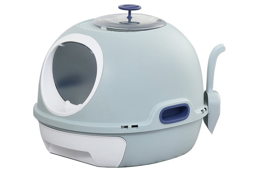 PawHut D31-012BU Cats Rooftop Plastic Litter Box | Blue PawHut D31-012BU Cats Rooftop Plastic Litter Box | Blue