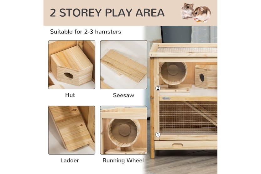 PawHut D51-285 Wooden Hamster Cage | Natural PawHut D51-285 Wooden Hamster Cage | Natural