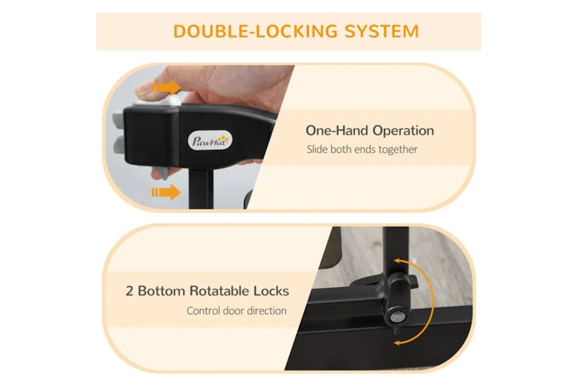 Pawhut D06-147BK Pressure Fit Pet Safety Gate with Double Locking & Auto-Close | Black Pawhut D06-147BK Pressure Fit Pet Safety Gate with Double Locking & Auto-Close | Black