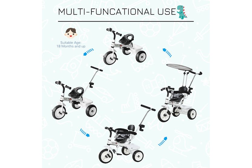 Homcom 370-025 Kids Toddler Three Wheel Tricycle Ride | White/Black Homcom 370-025 Kids Toddler Three Wheel Tricycle Ride | White/Black