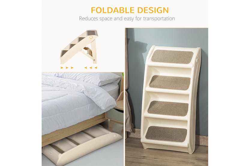 PawHut D06-142BG Foldable Four Step Pet Stairs | Beige PawHut D06-142BG Foldable Four Step Pet Stairs | Beige
