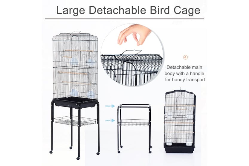 PawHut D10-019BK Metal Bird Cage with Removable Wheels Stand | Black PawHut D10-019BK Metal Bird Cage with Removable Wheels Stand | Black