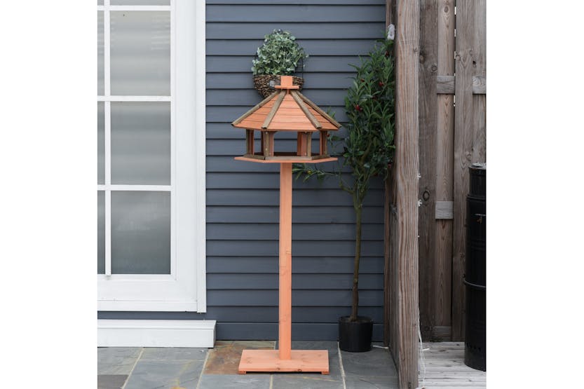 PawHut D10-059 Wooden Bird Feeder Stand with Water Resistant Roof | Brown PawHut D10-059 Wooden Bird Feeder Stand with Water Resistant Roof | Brown