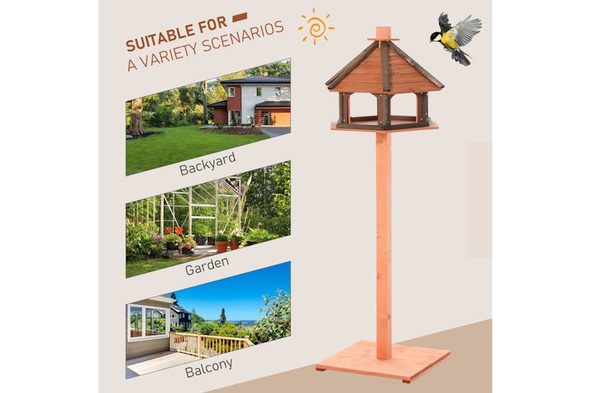 PawHut D10-059 Wooden Bird Feeder Stand with Water Resistant Roof | Brown PawHut D10-059 Wooden Bird Feeder Stand with Water Resistant Roof | Brown