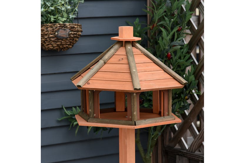 PawHut D10-059 Wooden Bird Feeder Stand with Water Resistant Roof | Brown PawHut D10-059 Wooden Bird Feeder Stand with Water Resistant Roof | Brown