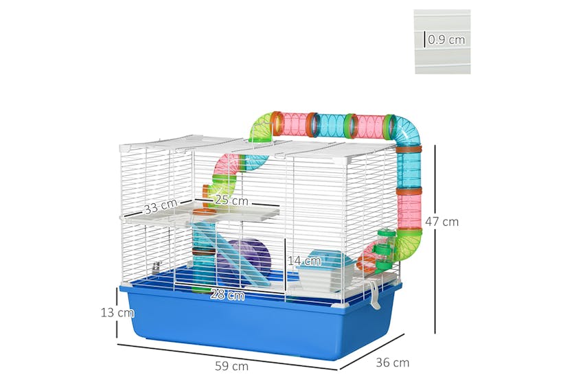 PawHut D51-234BU Hamster Cage with Tubes Tunnel Three-Level | Blue PawHut D51-234BU Hamster Cage with Tubes Tunnel Three-Level | Blue