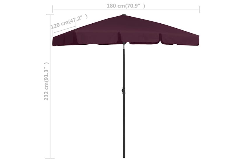 vidaXL 314723 Beach Umbrella Bordeaux Red 180x120cm vidaXL 314723 Beach Umbrella Bordeaux Red 180x120cm