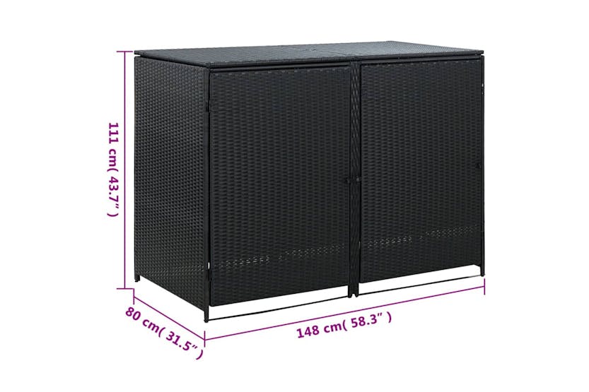 vidaXL 43887 Double Wheelie Bin Shed Poly Rattan Black 148x80x111cm vidaXL 43887 Double Wheelie Bin Shed Poly Rattan Black 148x80x111cm
