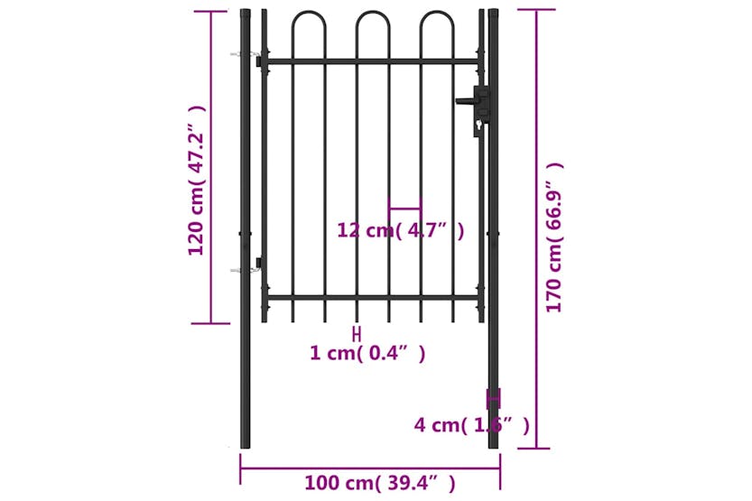 vidaXL 146030 Fence Gate Single Door With Arched Top Steel 1x1.2 M Black vidaXL 146030 Fence Gate Single Door With Arched Top Steel 1x1.2 M Black