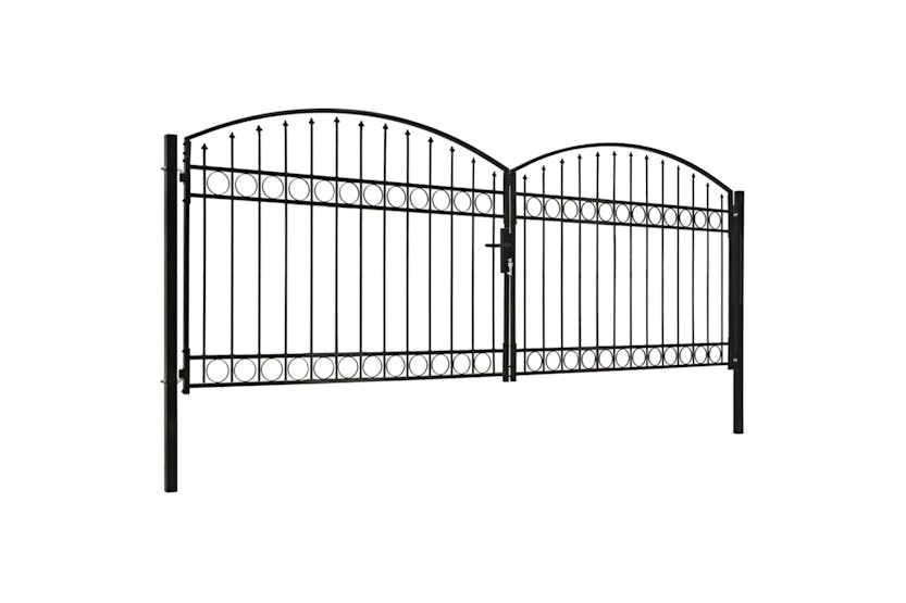 vidaXL 143093 Fence Gate Double Door With Arched Top Steel 400x125cm Black vidaXL 143093 Fence Gate Double Door With Arched Top Steel 400x125cm Black