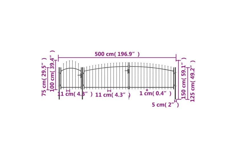 vidaXL 146322 Garden Fence Gate With Spear Top 5x1.5 M Black vidaXL 146322 Garden Fence Gate With Spear Top 5x1.5 M Black