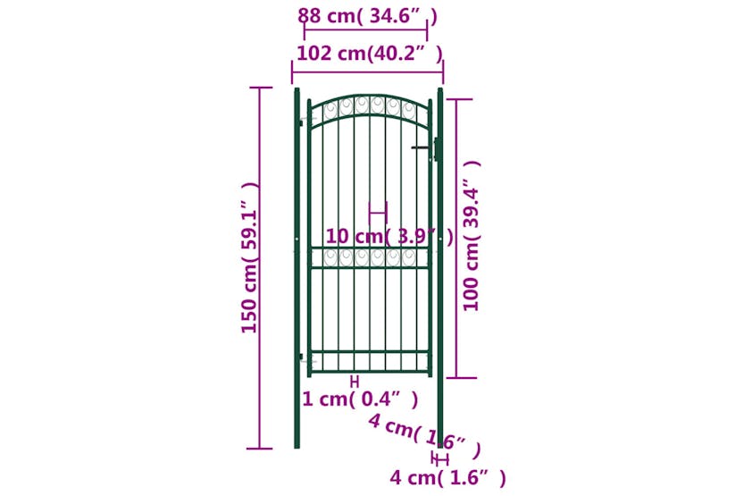 vidaXL 146367 Fence Gate With Arched Top Steel 100x200cm Green vidaXL 146367 Fence Gate With Arched Top Steel 100x200cm Green