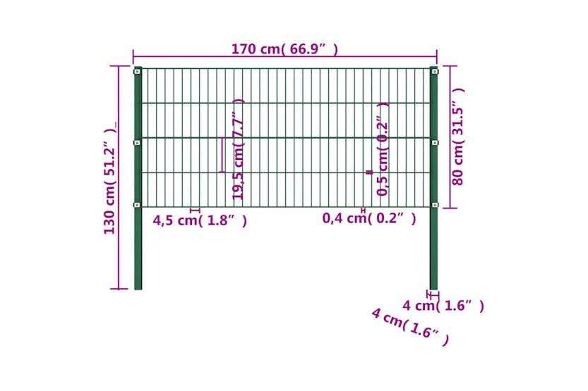 vidaXL 144933 Fence Panel With Posts Iron 1.7x0.8 M Green vidaXL 144933 Fence Panel With Posts Iron 1.7x0.8 M Green